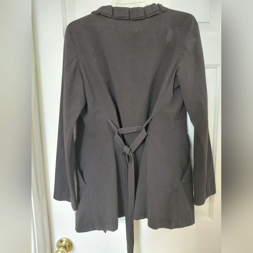 Black Ruffle-Trim Button Front Women's Coat - Picture 4 of 6